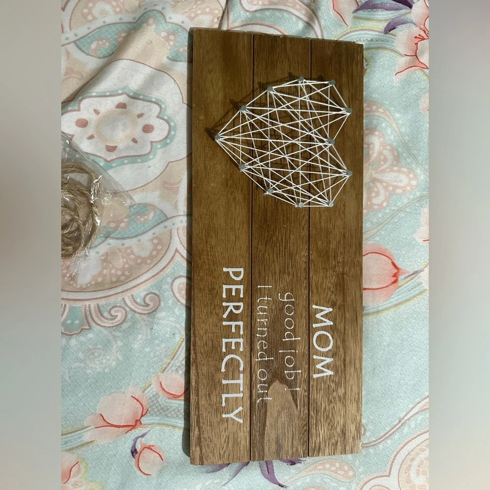 Wooden 'Mom Perfectly' String Art Wall Sign - White String Heart